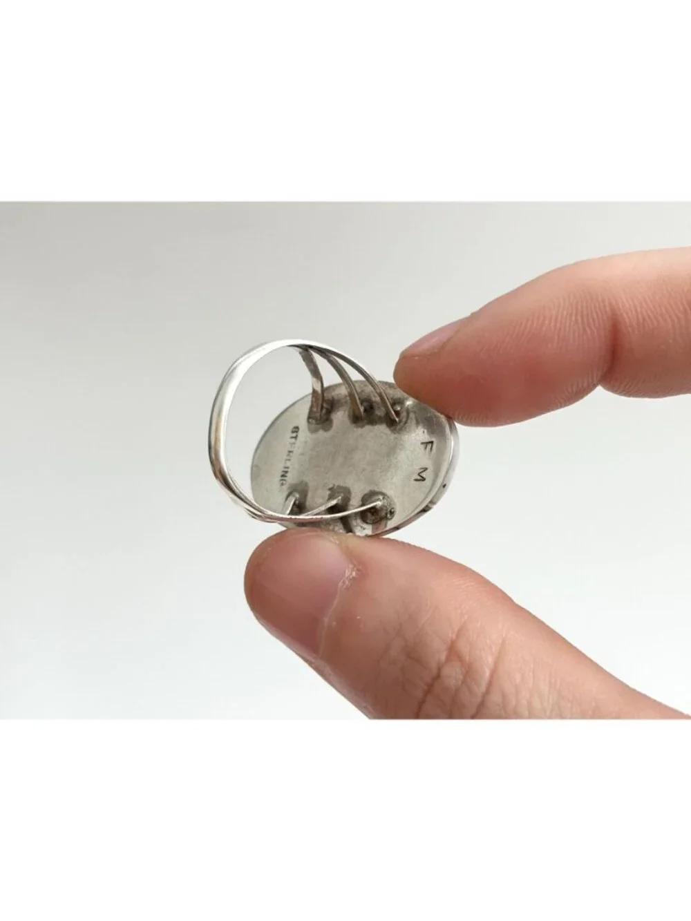 White Buffalo Turquoise Oval Jumbo Sterling Silver 925 Vintage Ring - sz 8